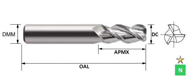 6.0mm 3 Flute (0.5mm Radius) 45 Degree ALU-XP Carbide Slot Drill